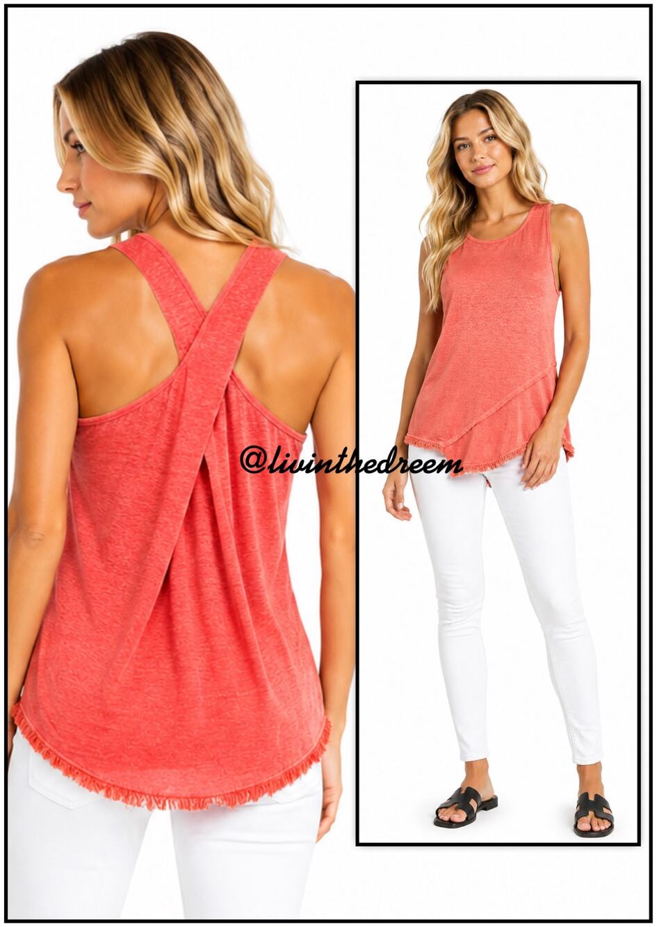 Red Haute Coral Fringe Faux Wrap Tank SZ M $89